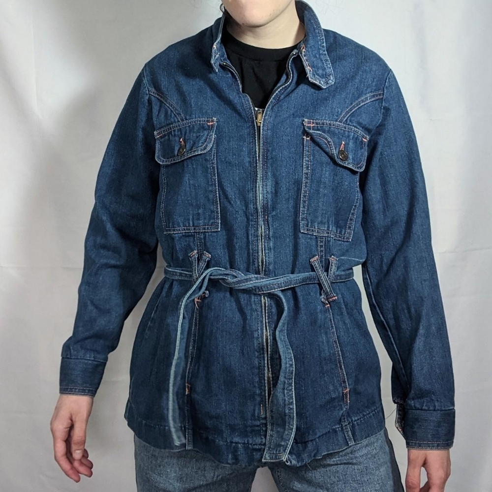 Vintage 70's Denim Trench Style Jacket with Tie